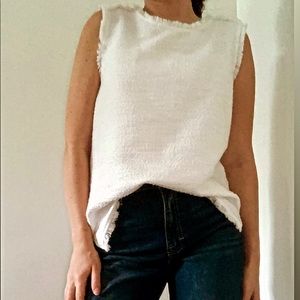 Banana Republic White Frayed Edge Blouse